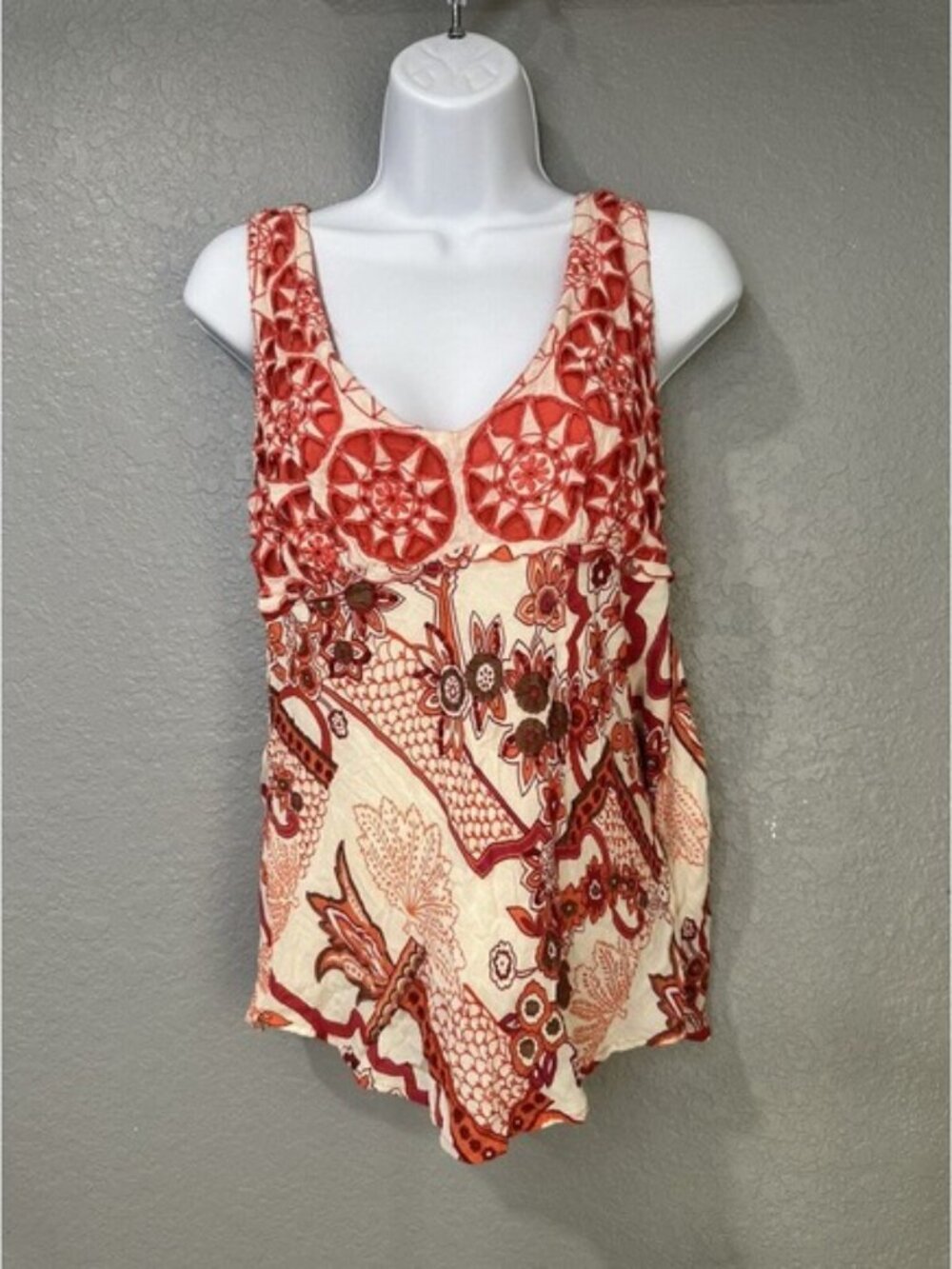 Havenbleu‎ Womens Top Size S Orange Paisley V Neck Y2K Colorful Blouse